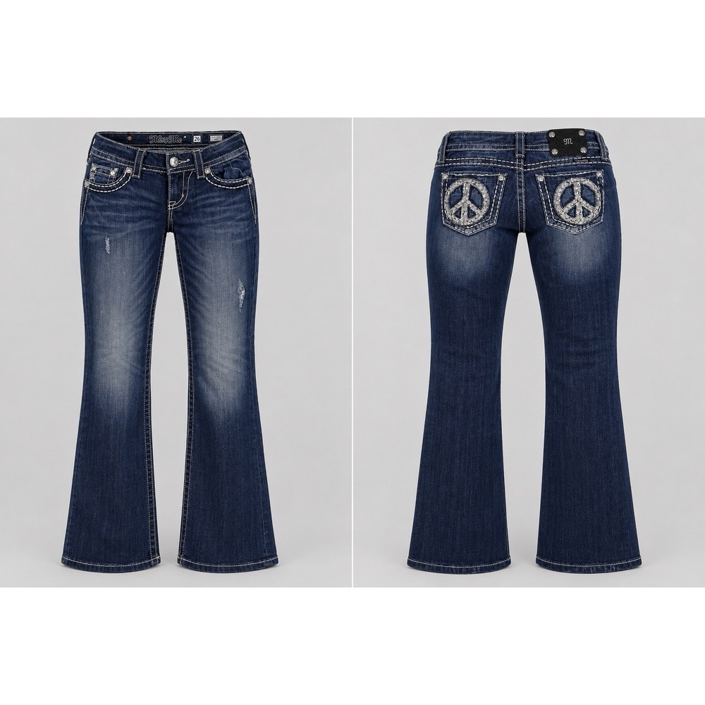 Miss Me Jean women 26 straight  Embroider  white sequines peacesign  rhinestones